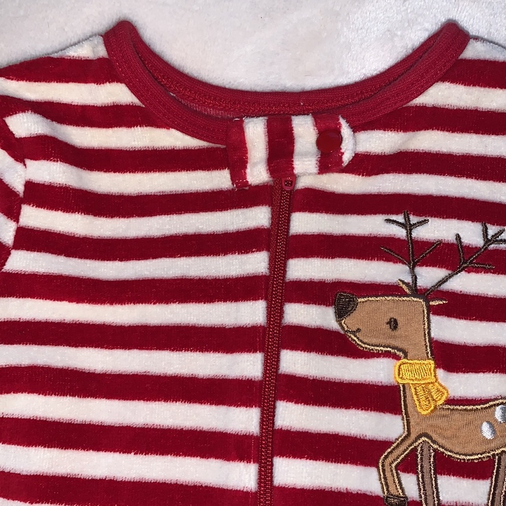Joe Fresh Baby Boy Red Striped Reindeer One Piece Footie 0-3M - Picture 4 of 8